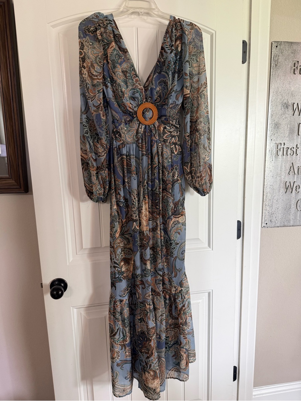 Jessica Simpson Blue Paisley Maxi Dress with Waist Ring